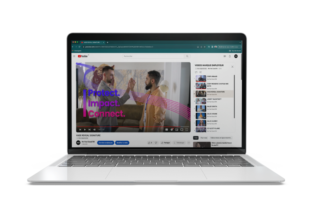 Un ordinateur avec une vidéo youtube de la vidéo signature du client VAde de l'agence spécialisée en marque employeur We Feel Good